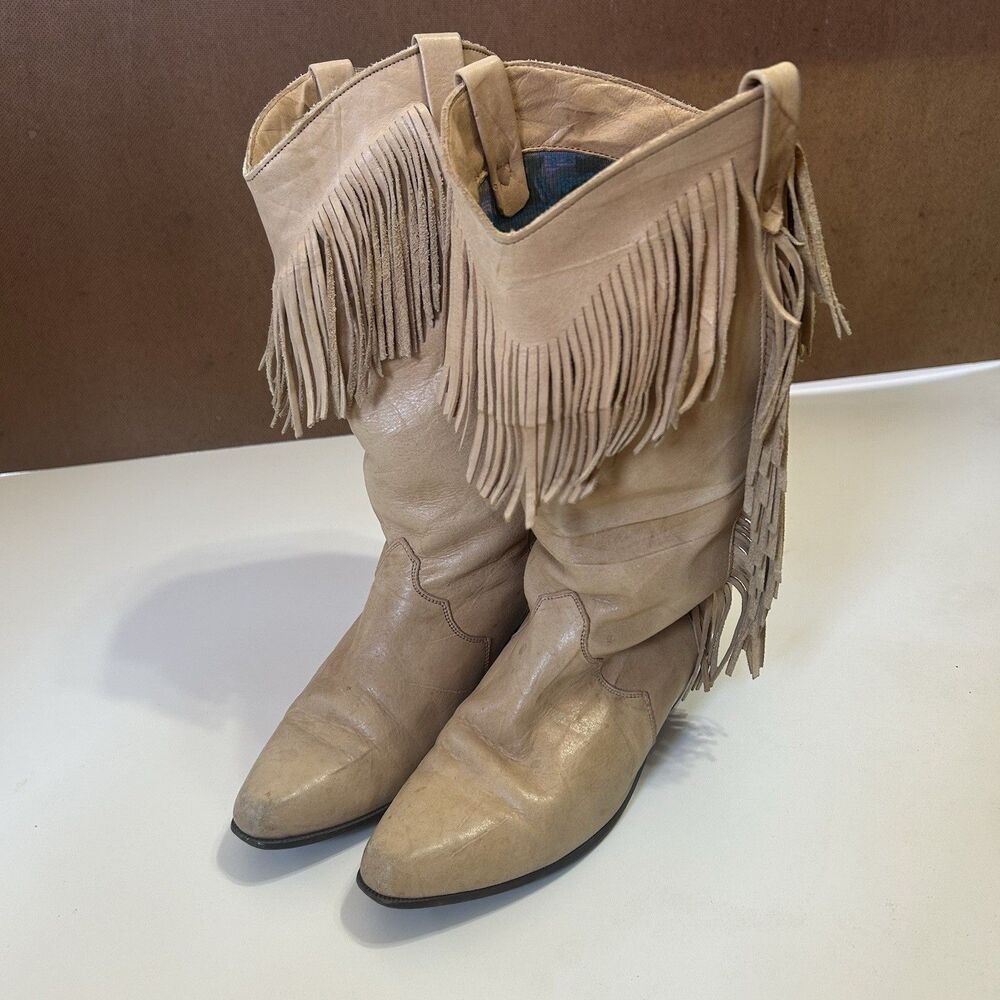 Vintage Dingo Leather Fringe Cowgirl Boots Western Boho Festival Women’s Size 7